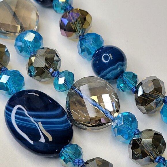 Blue Beaded Necklace MultiStrand Blue and Grey Beaded Necklace - Picture 3 of 13